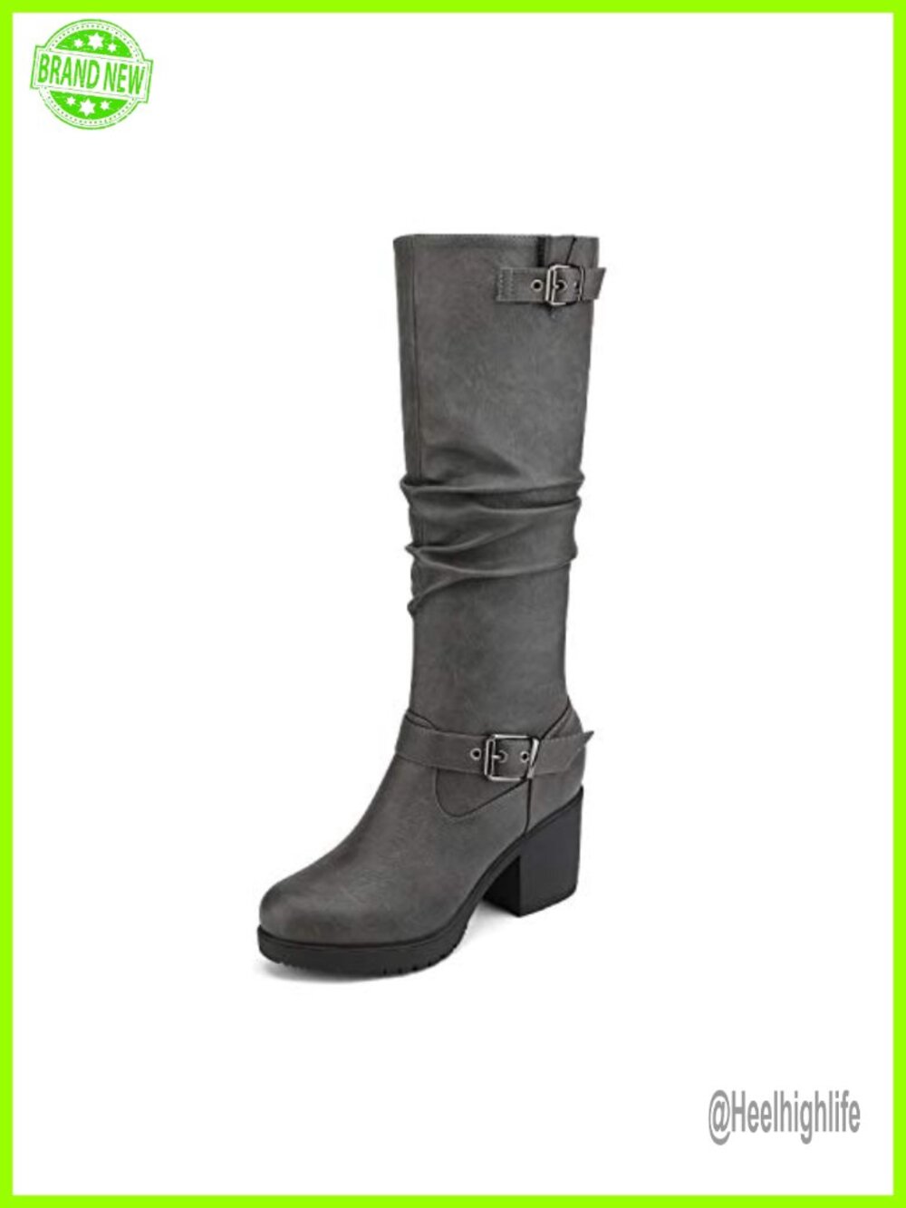 Women's Chunky Heel Knee High Tall Boots Faux Leather Faux Fur Lined Zip Up